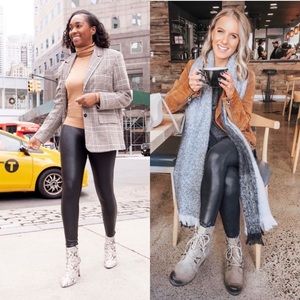 SPANX Faux Leather Black Leggings Large Ankle Length Stretch